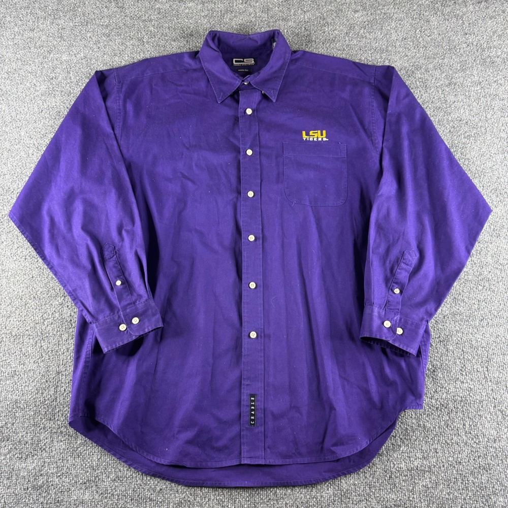 Crable Sportswear LSU Tigers Mens XL Purple Button Down Shirt Wrinkle Free